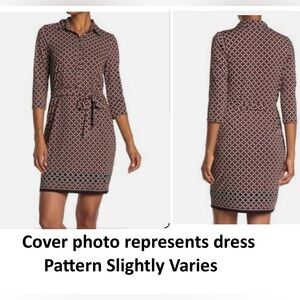 Max Studio Collared Shirt Patterned Dress with Belt .